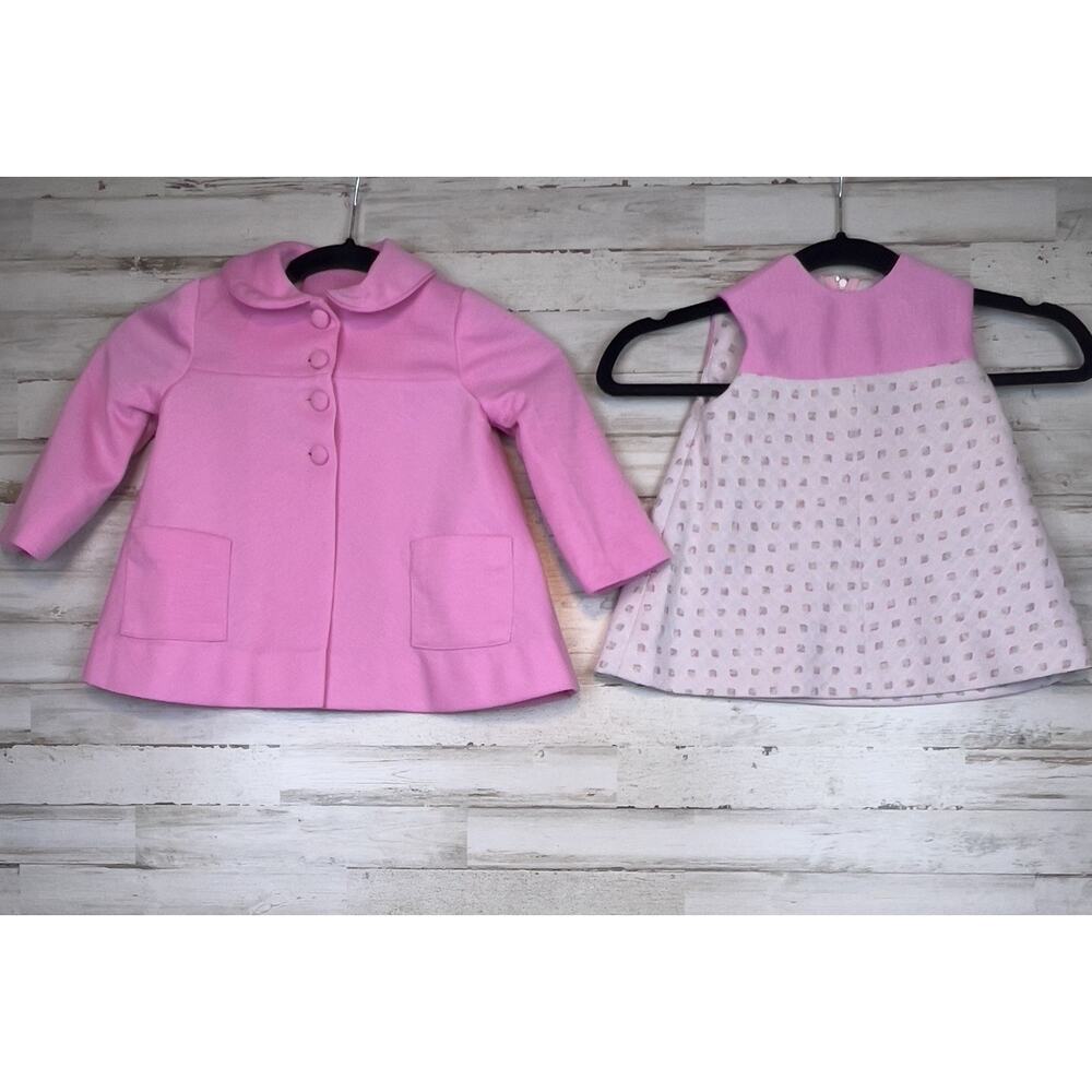 VTG Baby Girls Pink Dress & Coat Set 6–12 Mo Peter Pan Collar Classic 70s